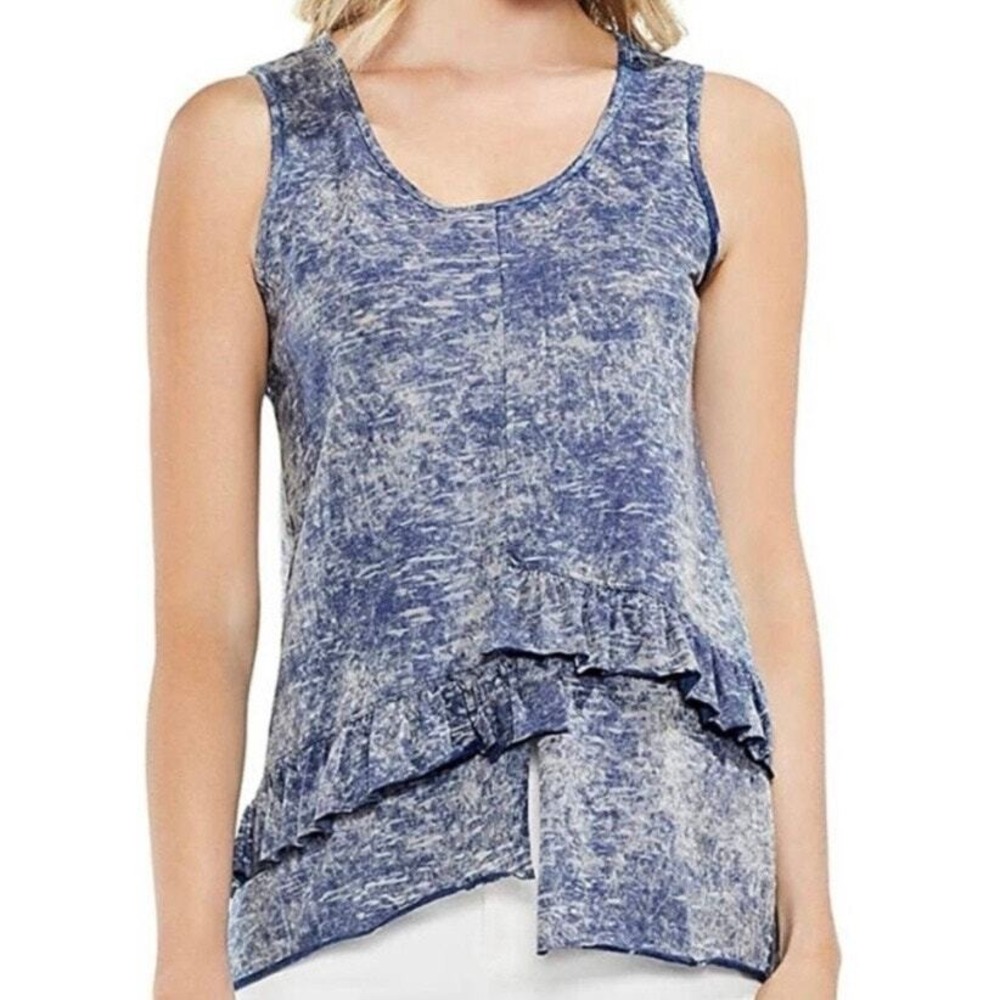 Vince Camuto Blue Acid Wash Ruffle Sleeveless Tank‎ Top Small